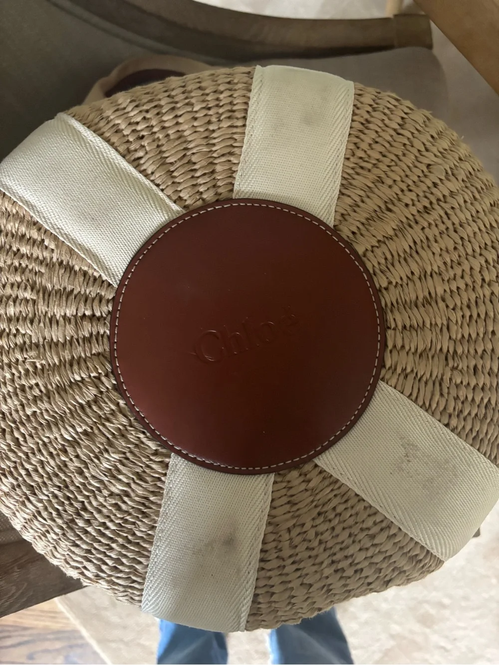 Chloé Natural Straw Tote with Cream Logo Ribbon Handles - Picture 4 of 4